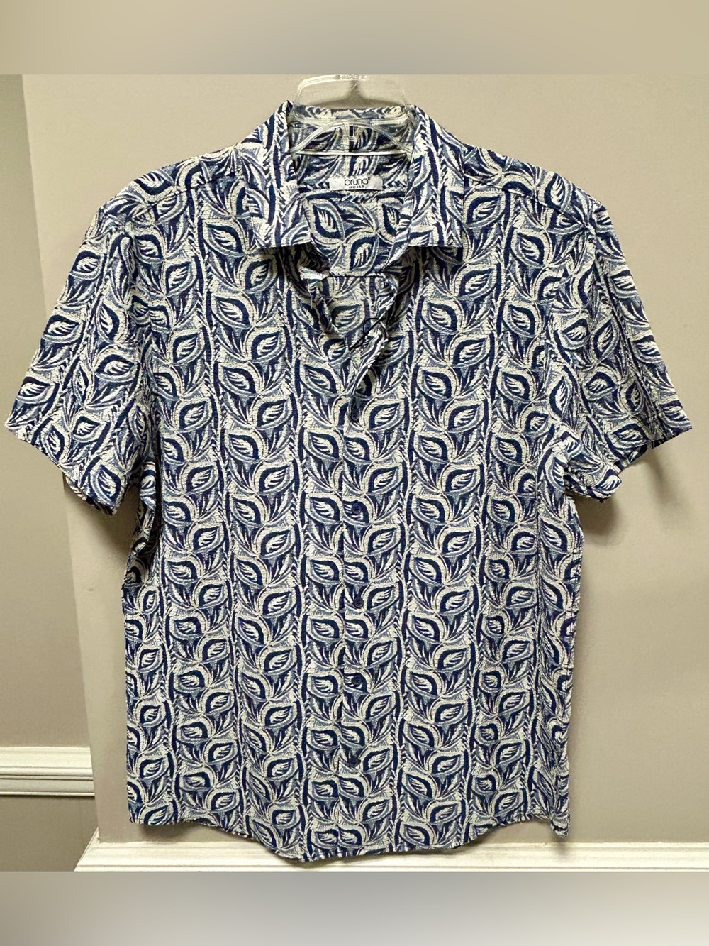 Men's Blue Printed Short-Sleeve Button-Up Shirt Bruno Milano Sz M NWT